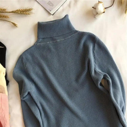 Vintage Style Autumn Winter Thick Sweater For Women Knitted Ribbed Pullover Sweater Long Sleeve Turtleneck Slim Jumper Soft Warm Pullover