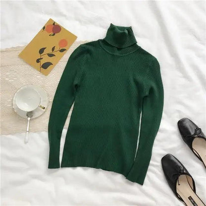 Vintage Style Autumn Winter Thick Sweater For Women Knitted Ribbed Pullover Sweater Long Sleeve Turtleneck Slim Jumper Soft Warm Pullover